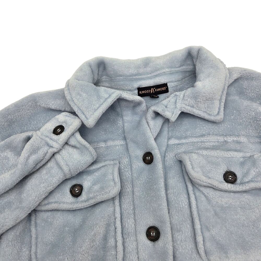 Almost Famous Fleece Shacket Shirt Jacket L Light Blue Plush Button Front Soft
